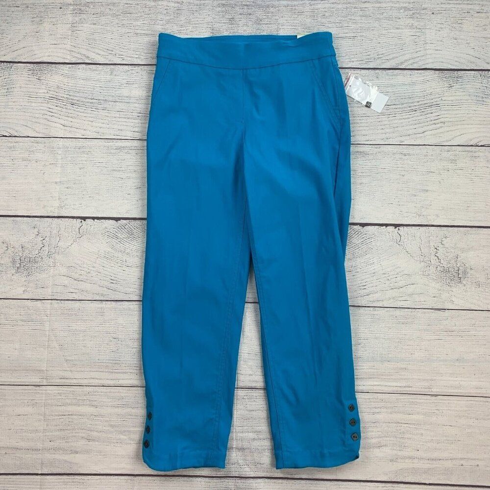 SlimSation Ankle Pants sz 4 Bright Blue Stretch Pull on Inseam 23.5" New NWT
